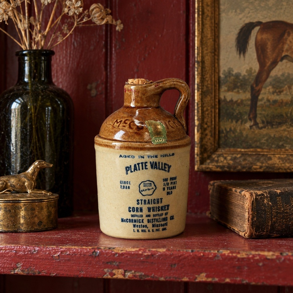 Vintage Platte Valley Whiskey Jug, Mini McCormick Stoneware Bottle, Shelf Decor